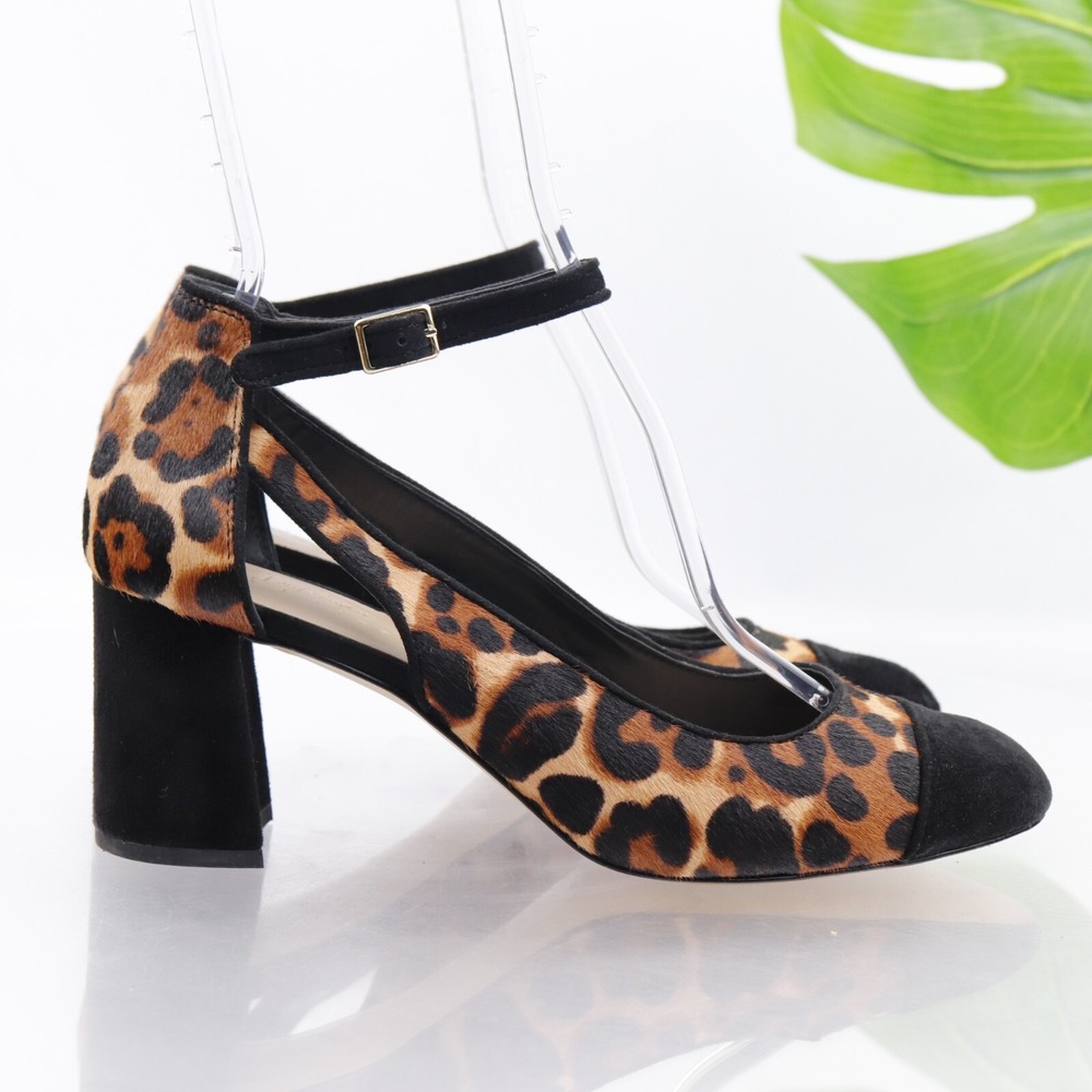 Lord & Taylor Shoes Womens Pumps Size 9 Brown Leopard Calf Hair Heel Ankle Strap